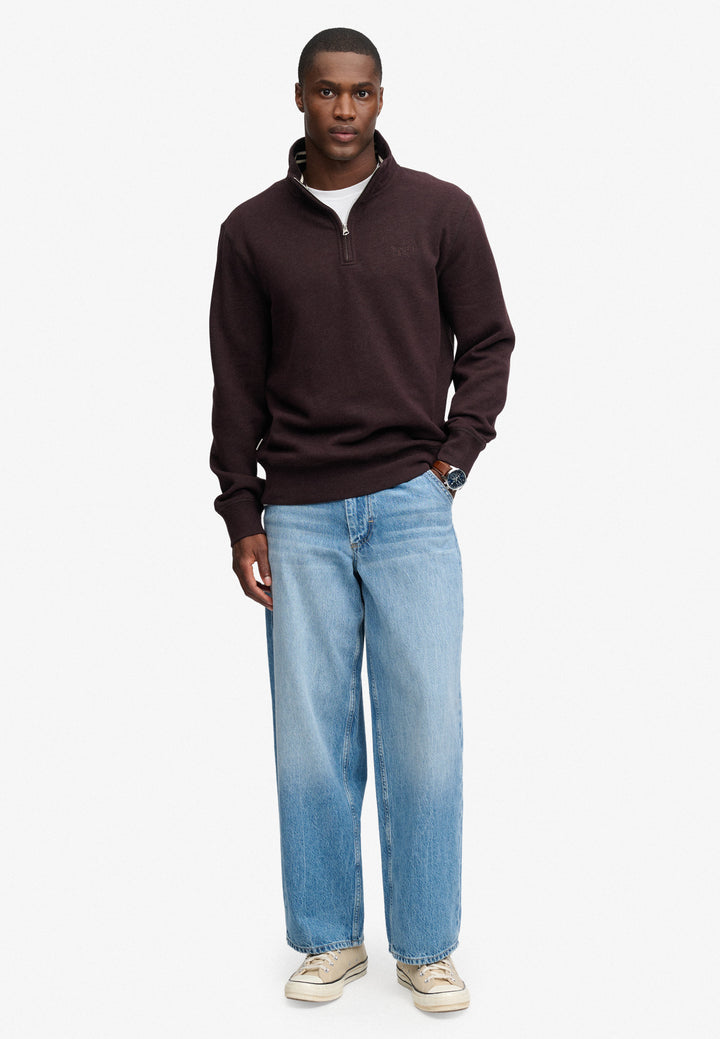 Superdry Essential Serif Logo Half Zip Sweatshirt Heritage Port Marl