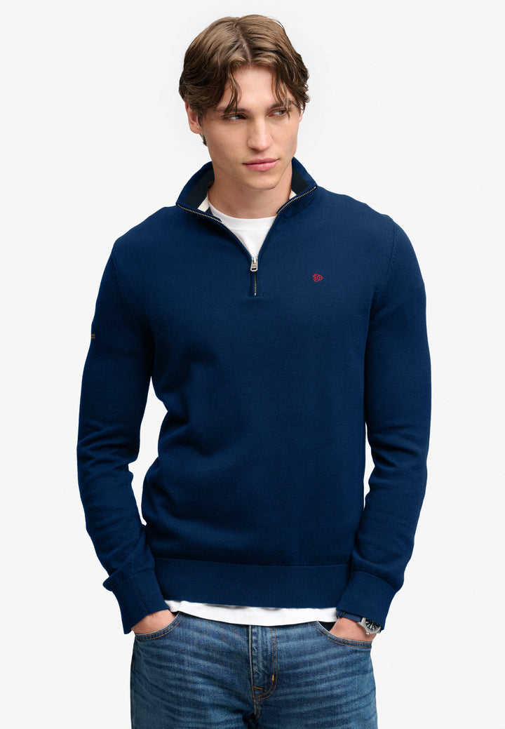 Superdry Preppy Essential Cotton Half Zip Jumper Pilot Blue Marl