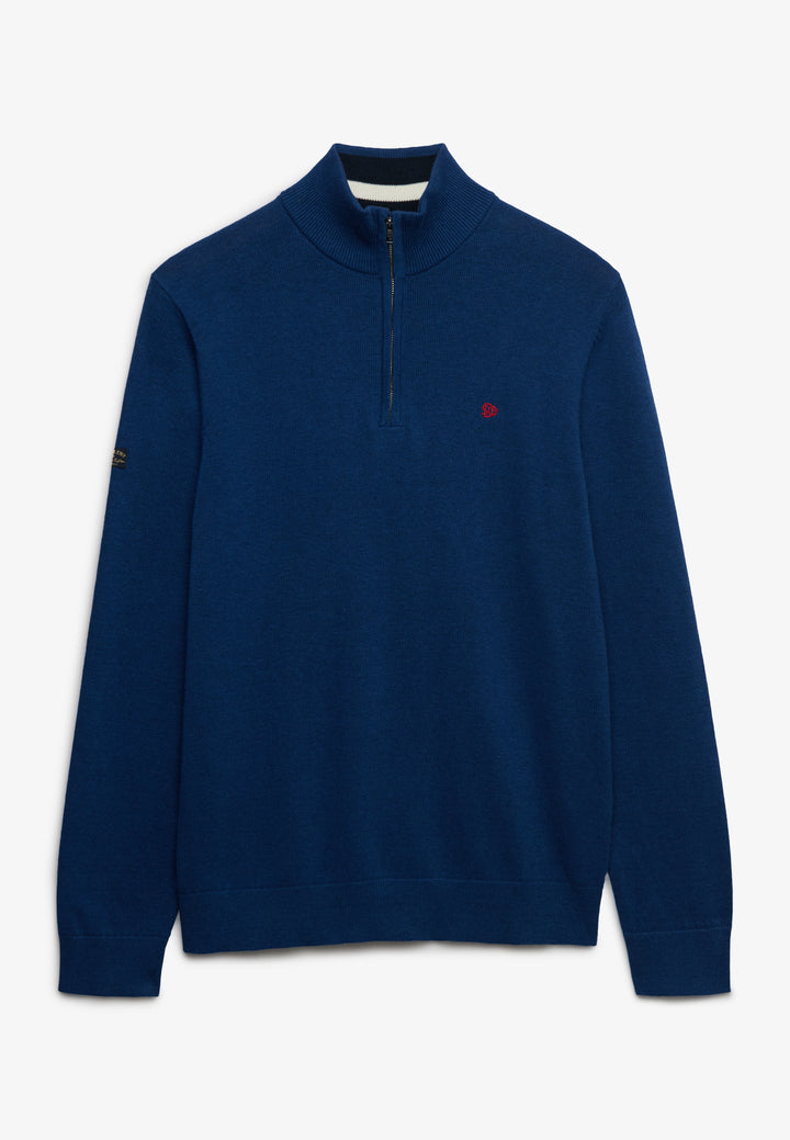 Superdry Preppy Essential Cotton Half Zip Jumper Pilot Blue Marl