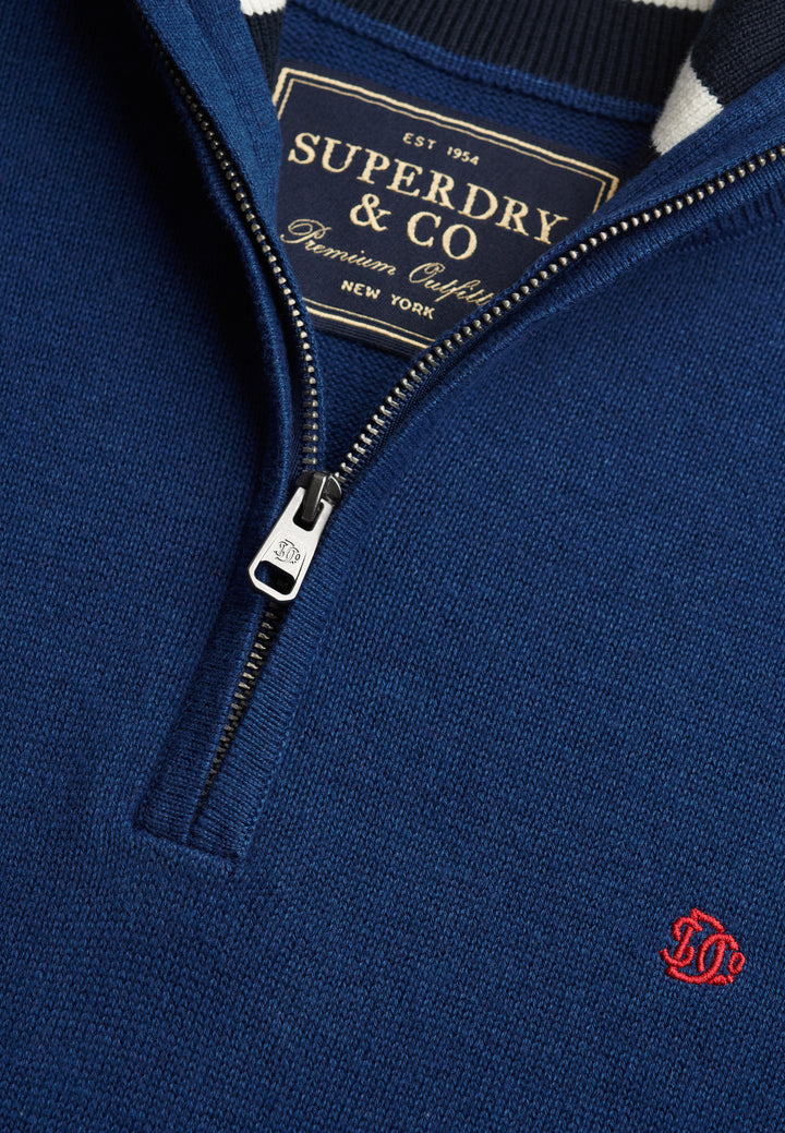 Superdry Preppy Essential Cotton Half Zip Jumper Pilot Blue Marl