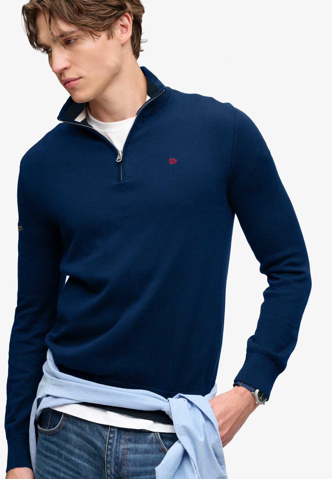 Superdry Preppy Essential Cotton Half Zip Jumper Pilot Blue Marl