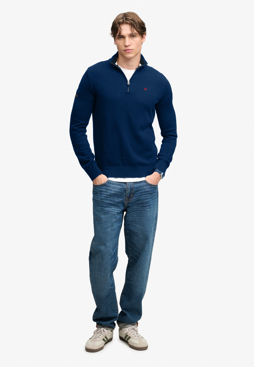Superdry Preppy Essential Cotton Half Zip Jumper Pilot Blue Marl