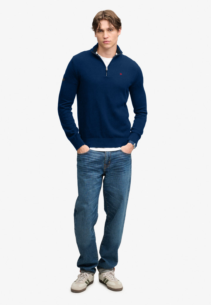 Superdry Preppy Essential Cotton Half Zip Jumper Pilot Blue Marl