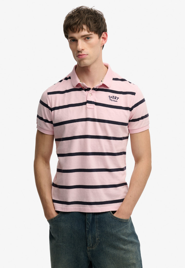 Superdry  Vintage Stripe Jersey Polo Shirt Pink Navy Stripe