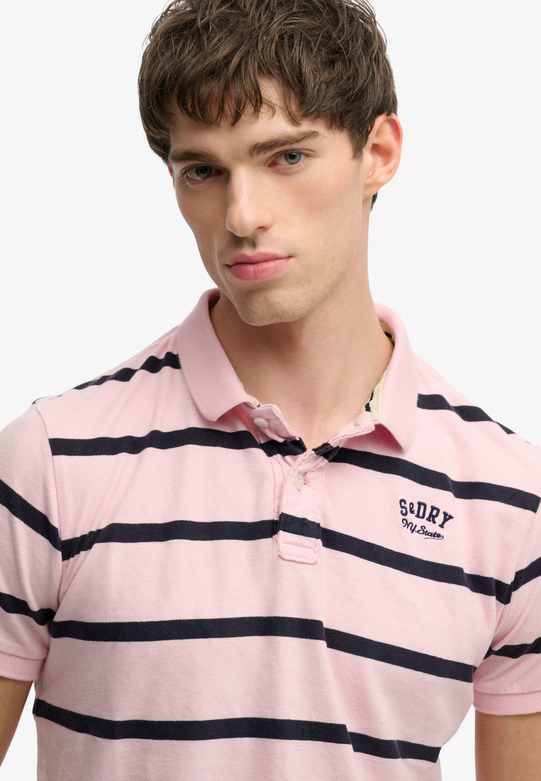 Superdry  Vintage Stripe Jersey Polo Shirt Pink Navy Stripe