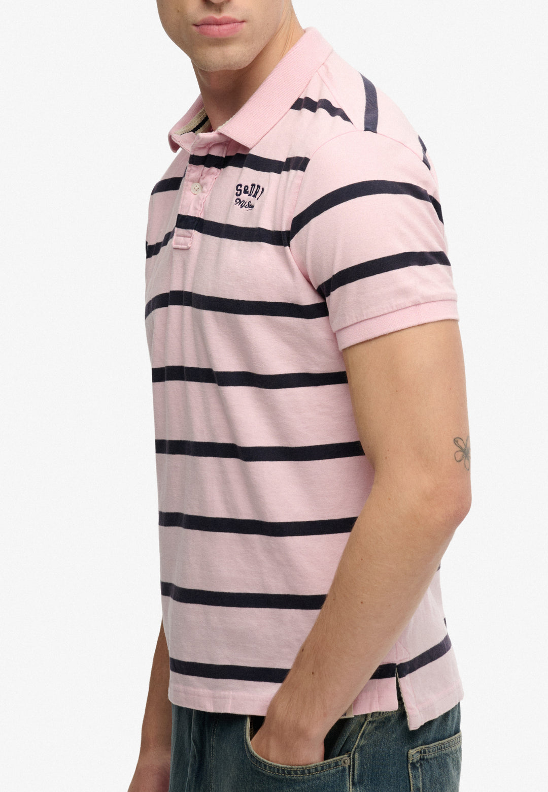Superdry  Vintage Stripe Jersey Polo Shirt Pink Navy Stripe