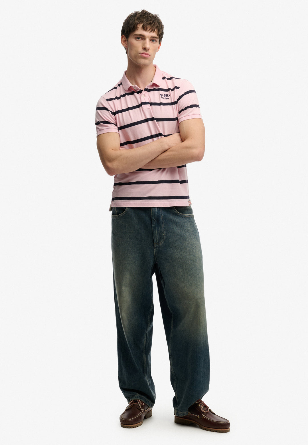 Superdry  Vintage Stripe Jersey Polo Shirt Pink Navy Stripe