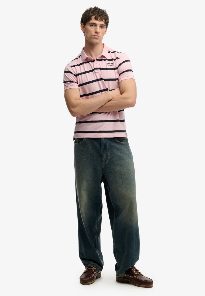 Superdry  Vintage Stripe Jersey Polo Shirt Pink Navy Stripe
