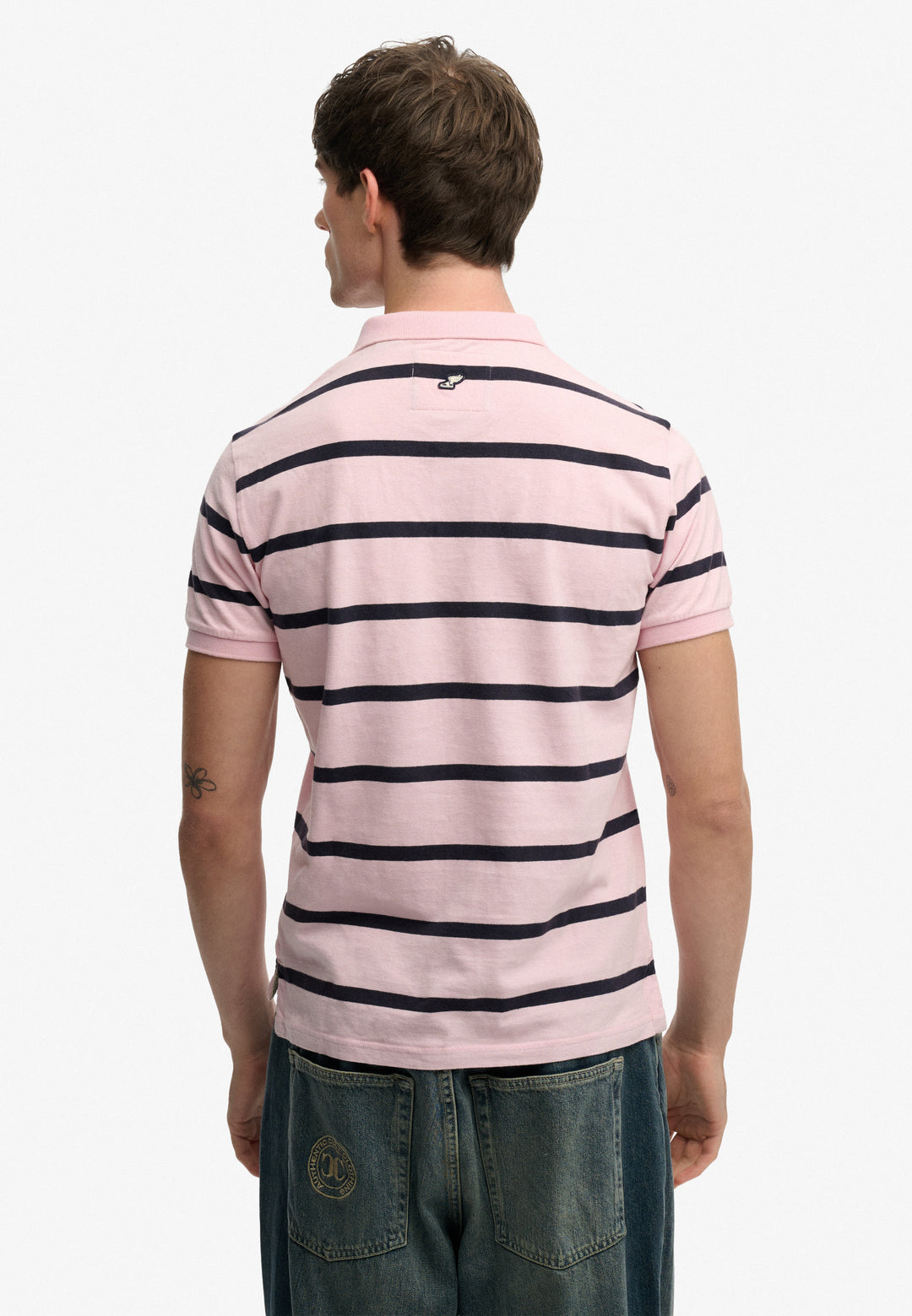 Superdry  Vintage Stripe Jersey Polo Shirt Pink Navy Stripe