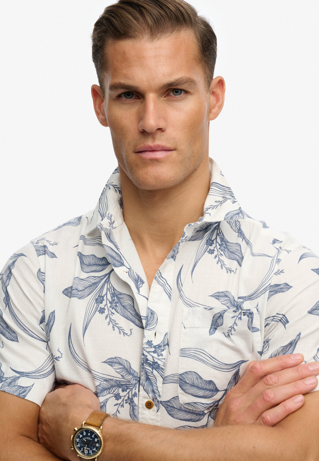 Superdry Vintage Loom Short Sleeve Shirt Canna Leaves China Blue