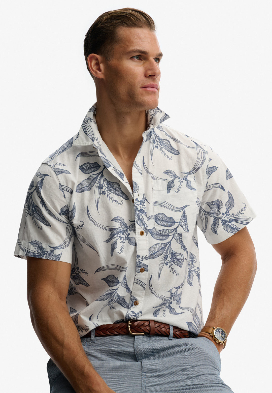 Superdry Vintage Loom Short Sleeve Shirt Canna Leaves China Blue