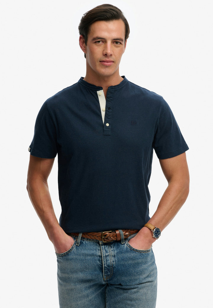 Superdry  Classic Cotton Linen Short Sleeve Grandad T-shirt Navy