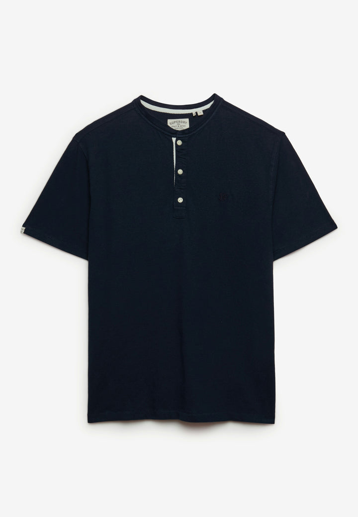 Superdry  Classic Cotton Linen Short Sleeve Grandad T-shirt Navy