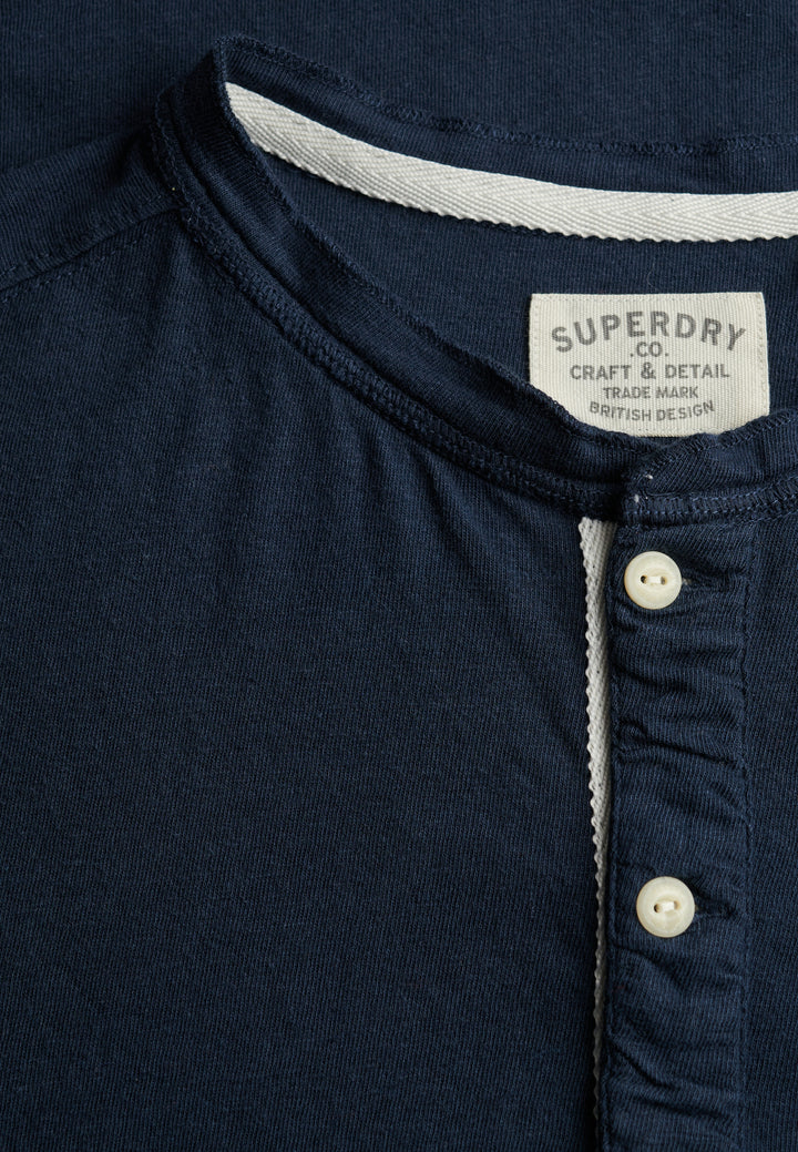 Superdry  Classic Cotton Linen Short Sleeve Grandad T-shirt Navy
