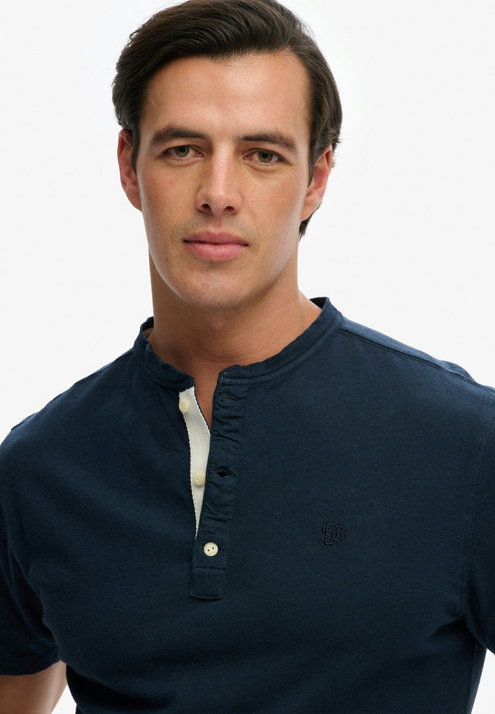 Superdry  Classic Cotton Linen Short Sleeve Grandad T-shirt Navy