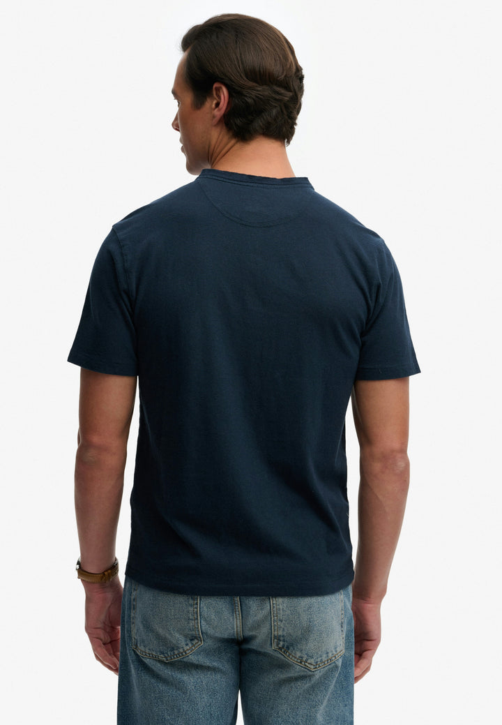 Superdry  Classic Cotton Linen Short Sleeve Grandad T-shirt Navy