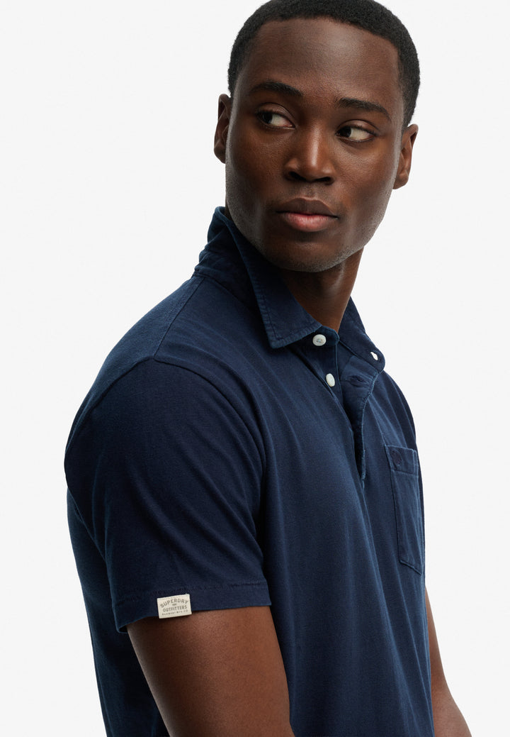 Superdry  Classic Cotton Linen Polo Shirt Hampton Navy