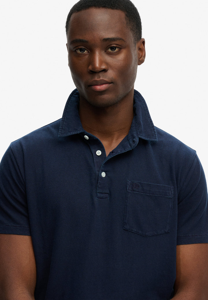 Superdry  Classic Cotton Linen Polo Shirt Hampton Navy