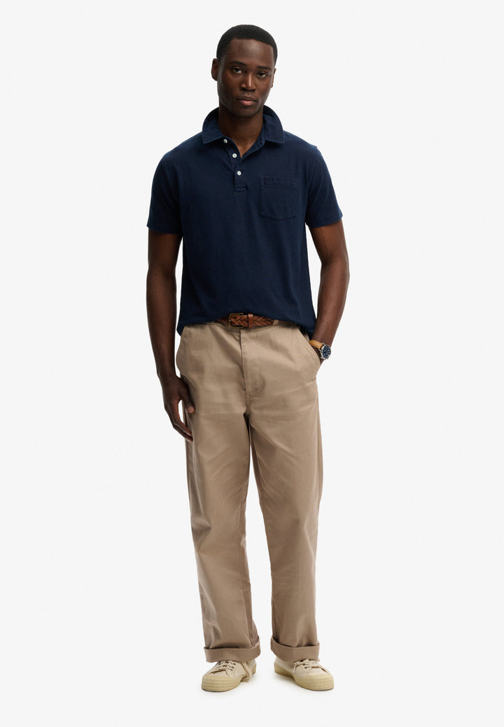 Superdry  Classic Cotton Linen Polo Shirt Hampton Navy