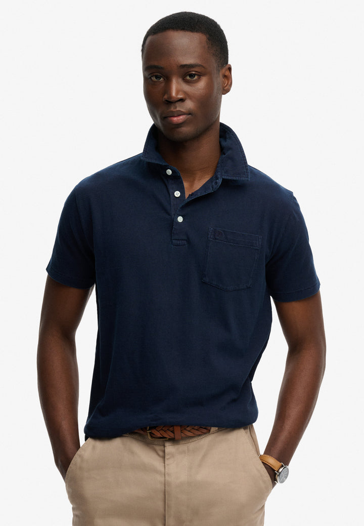Superdry  Classic Cotton Linen Polo Shirt Hampton Navy