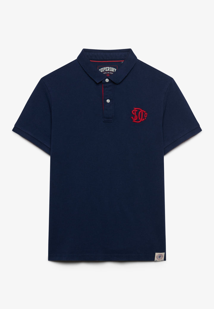 Superdry Pique Monogram Polo Shirt  Darkest Navy/Red