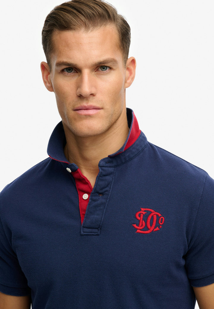 Superdry Pique Monogram Polo Shirt  Darkest Navy/Red