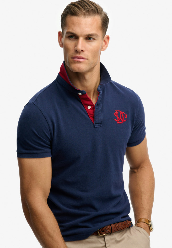 Superdry Pique Monogram Polo Shirt  Darkest Navy/Red