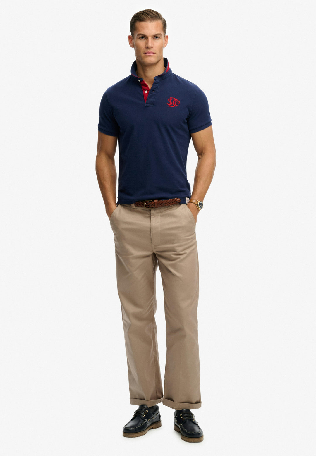 Superdry Pique Monogram Polo Shirt  Darkest Navy/Red