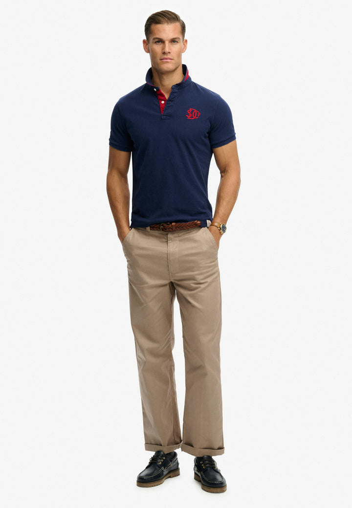 Superdry Pique Monogram Polo Shirt  Darkest Navy/Red