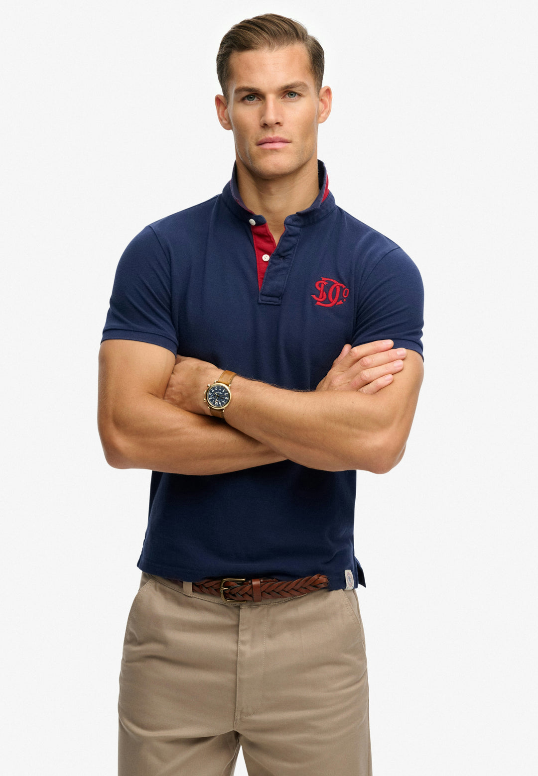 Superdry Pique Monogram Polo Shirt  Darkest Navy/Red