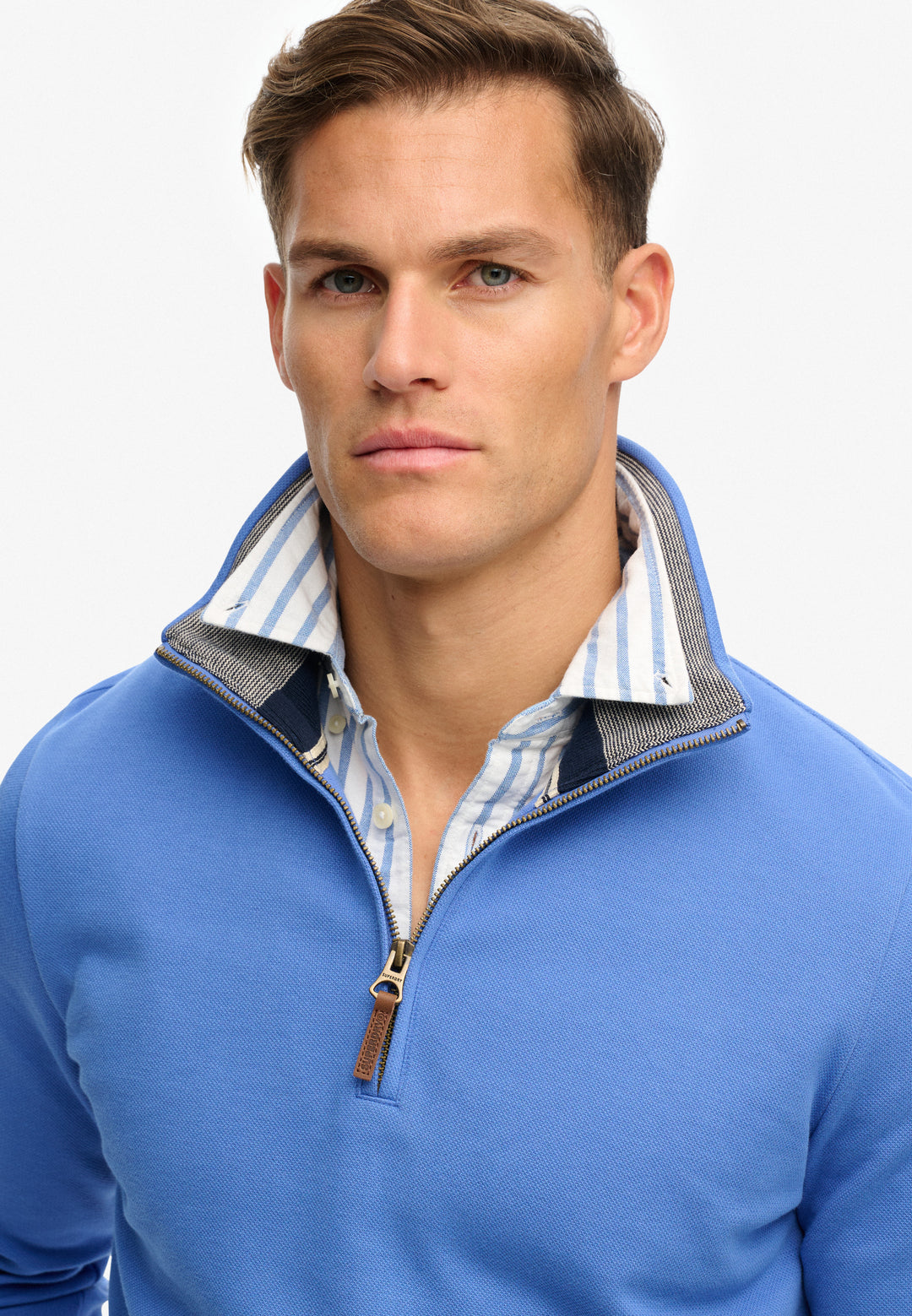 Superdry  Essentials Pique Half Zip Chambray Blue