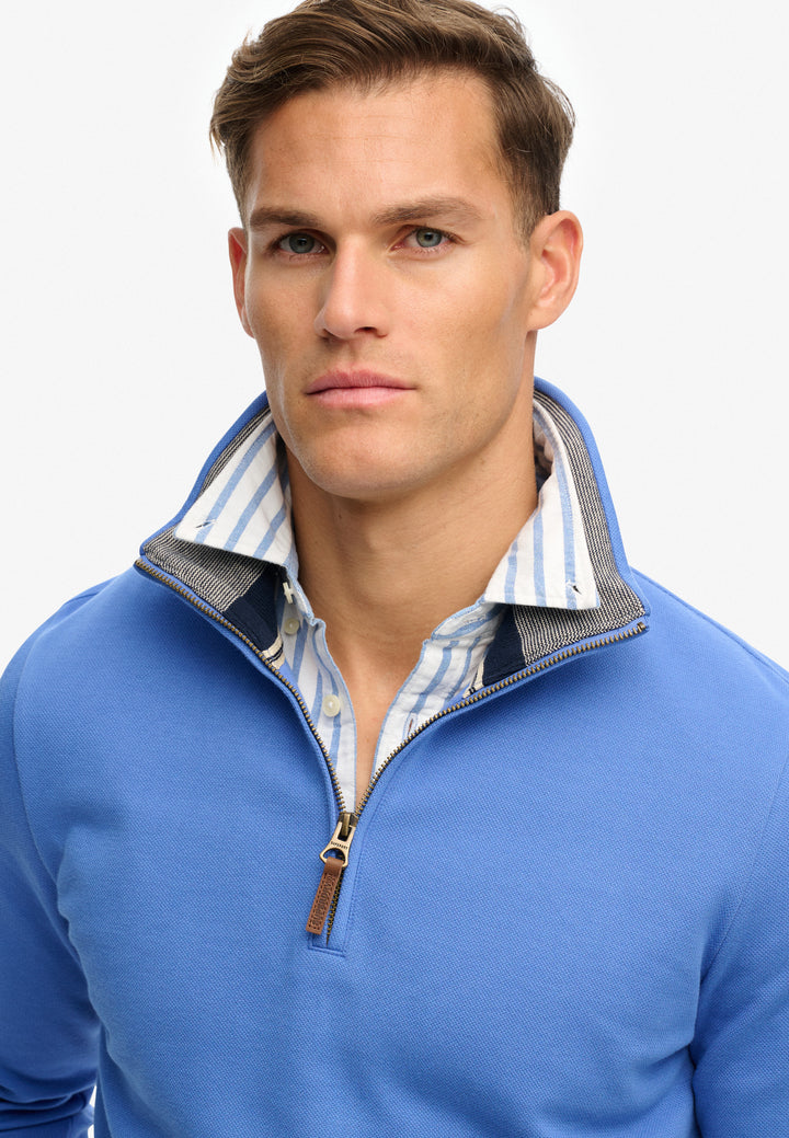 Superdry  Essentials Pique Half Zip Chambray Blue