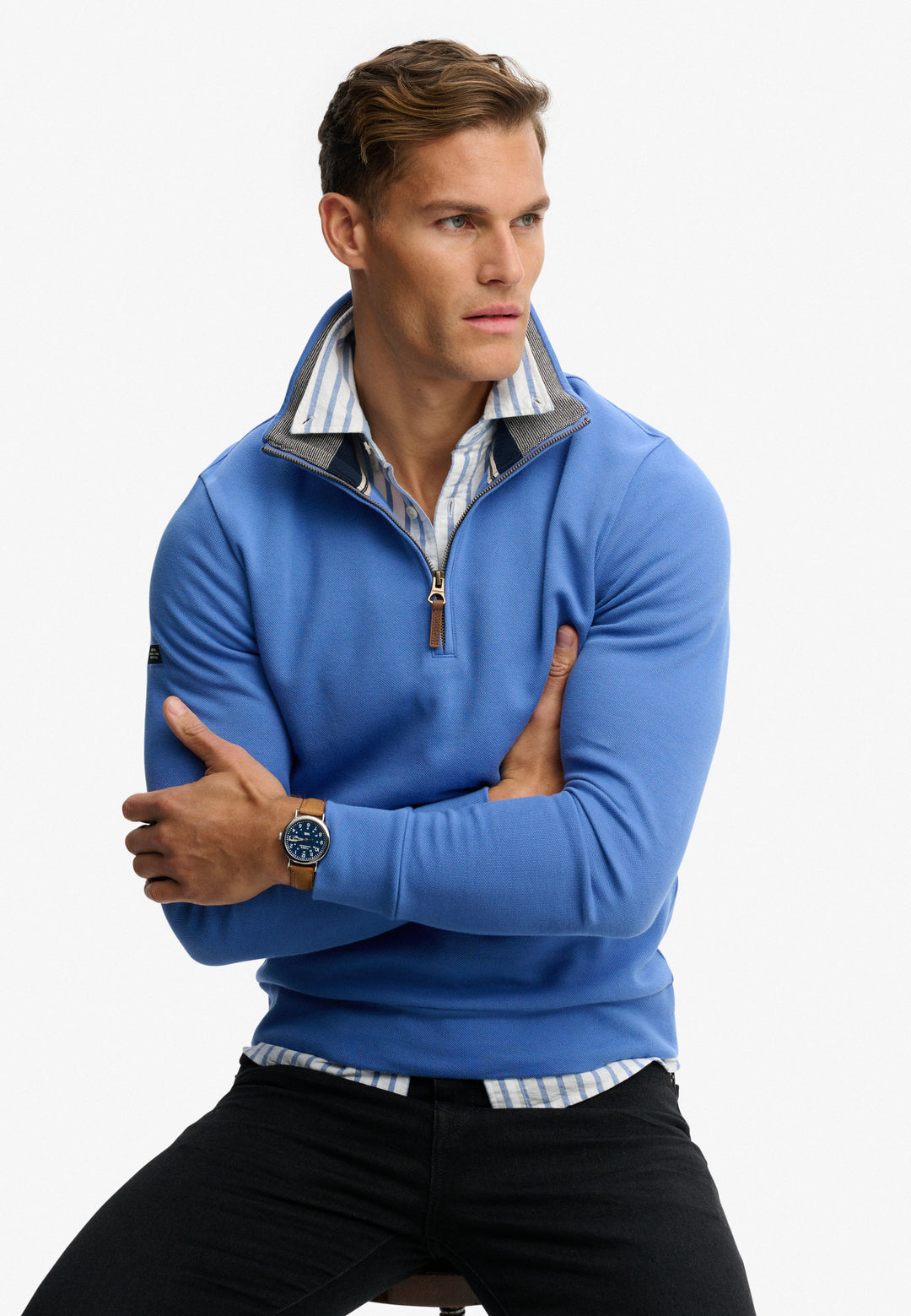 Superdry  Essentials Pique Half Zip Chambray Blue