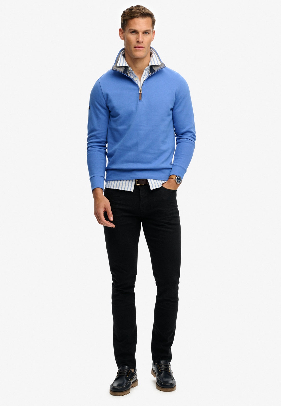 Superdry  Essentials Pique Half Zip Chambray Blue