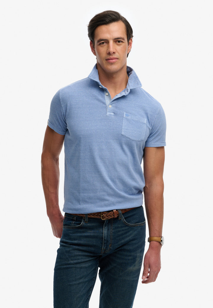 Superdry  Classic Cotton Linen Polo Shirt Vibrant Blue