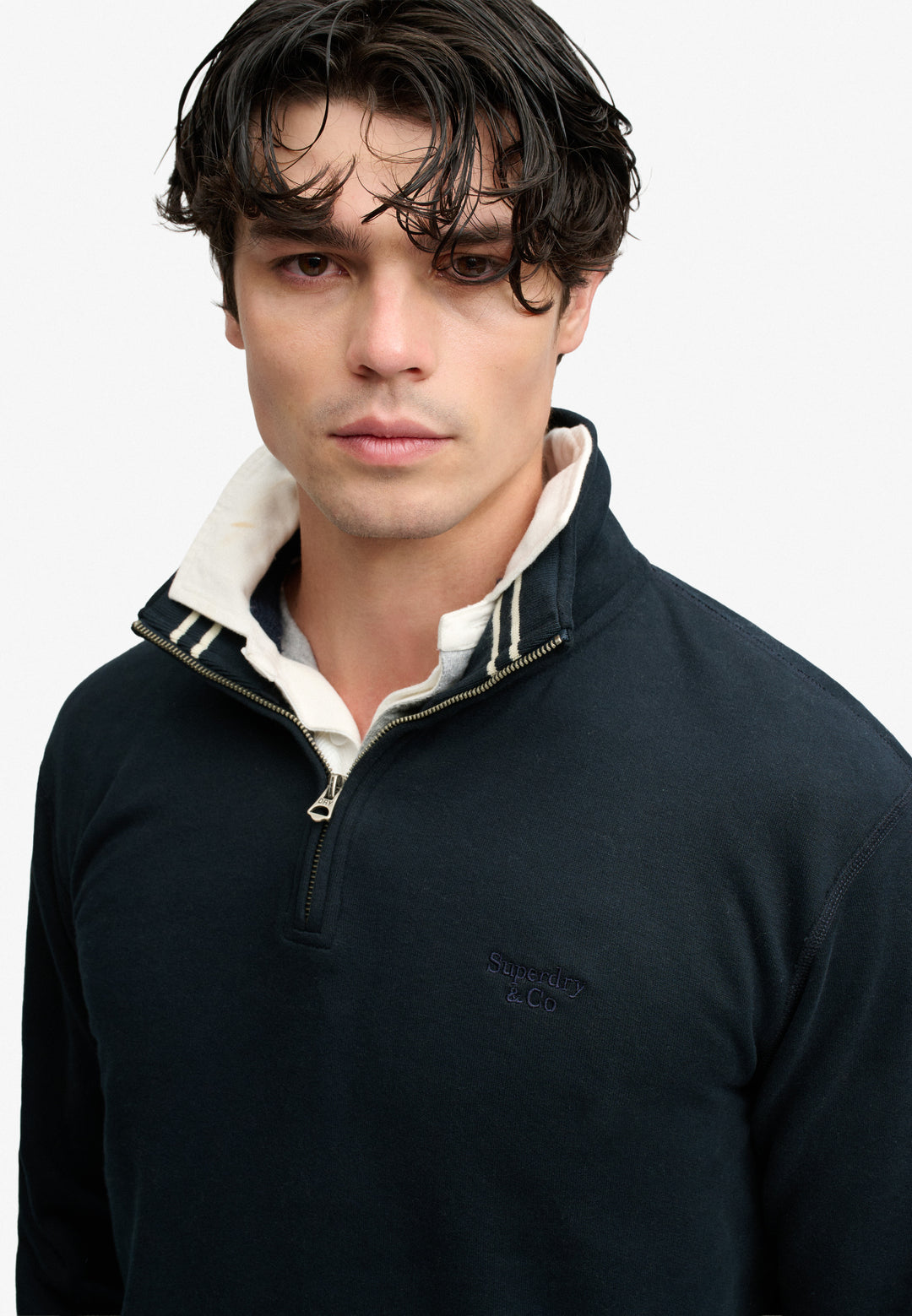 Superdry Essential Serif Logo Half Zip Sweatshirt Dark Navy