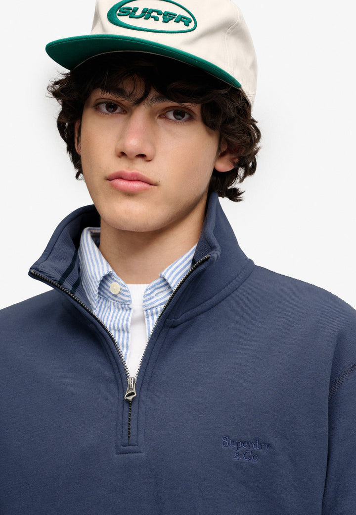 Superdry Essential Serif Logo Half Zip Sweatshirt Soft Navy
