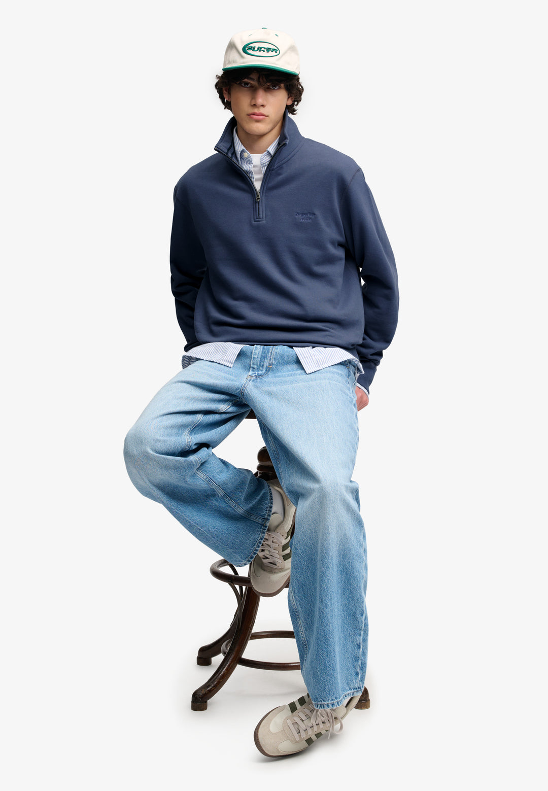 Superdry Essential Serif Logo Half Zip Sweatshirt Soft Navy