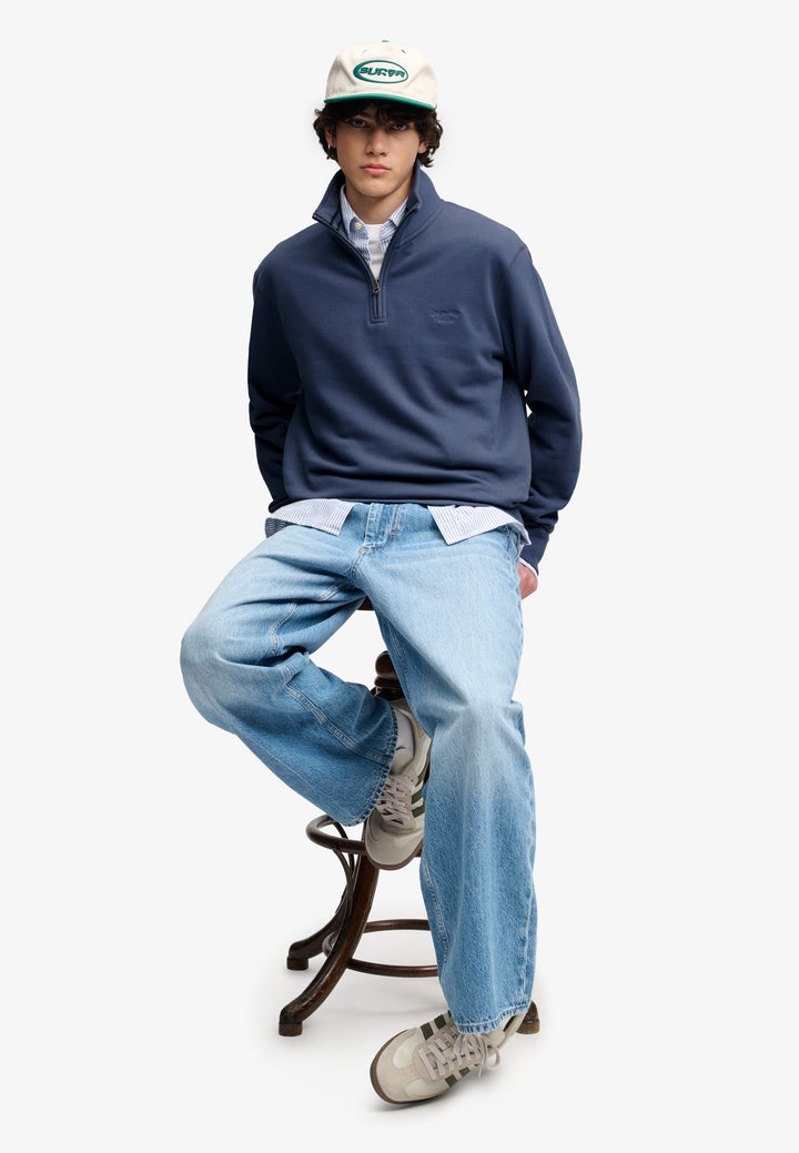 Superdry Essential Serif Logo Half Zip Sweatshirt Soft Navy