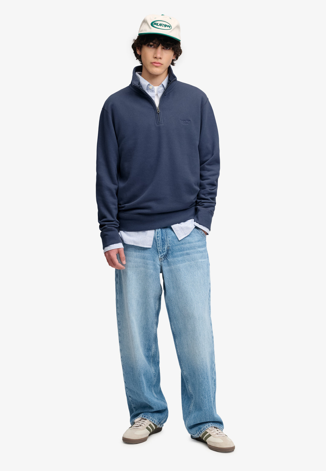Superdry Essential Serif Logo Half Zip Sweatshirt Soft Navy