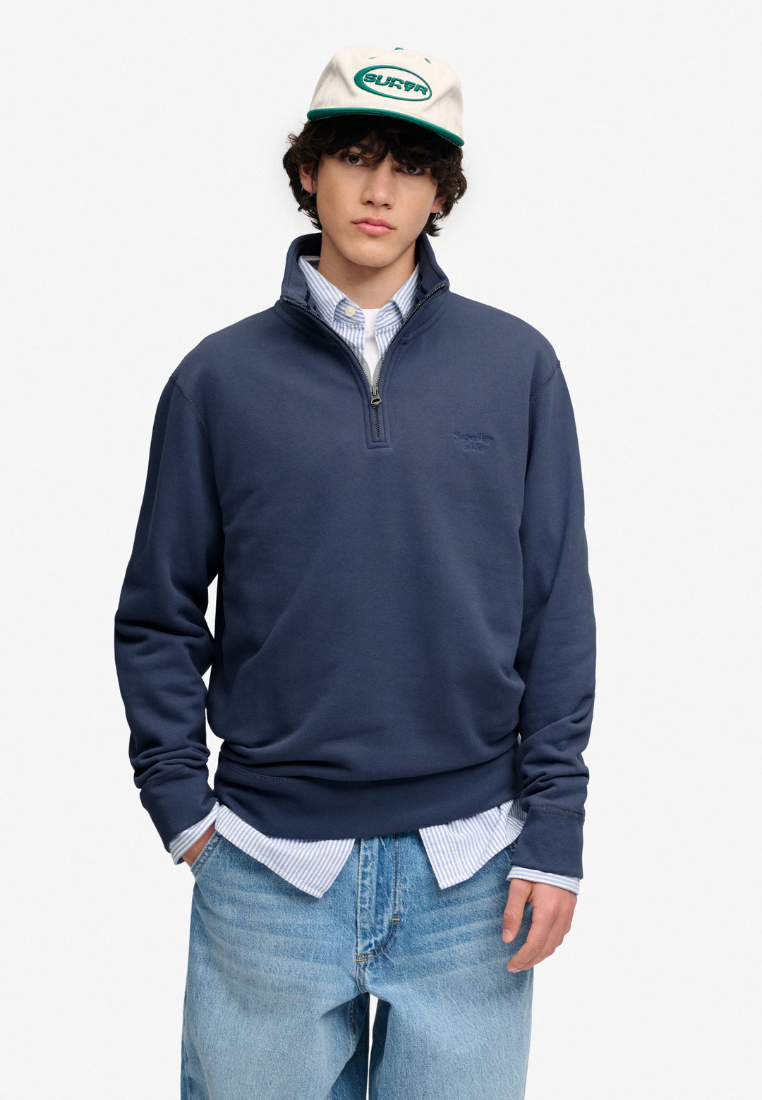Superdry Essential Serif Logo Half Zip Sweatshirt Soft Navy