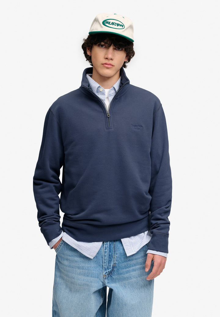Superdry Essential Serif Logo Half Zip Sweatshirt Soft Navy