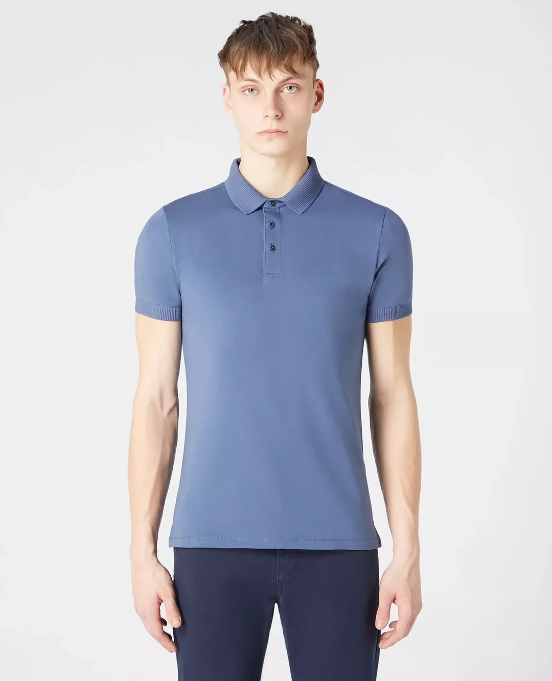 Remus Uomo Short Sleeve 3 Button Polo Shirt Blue image 0