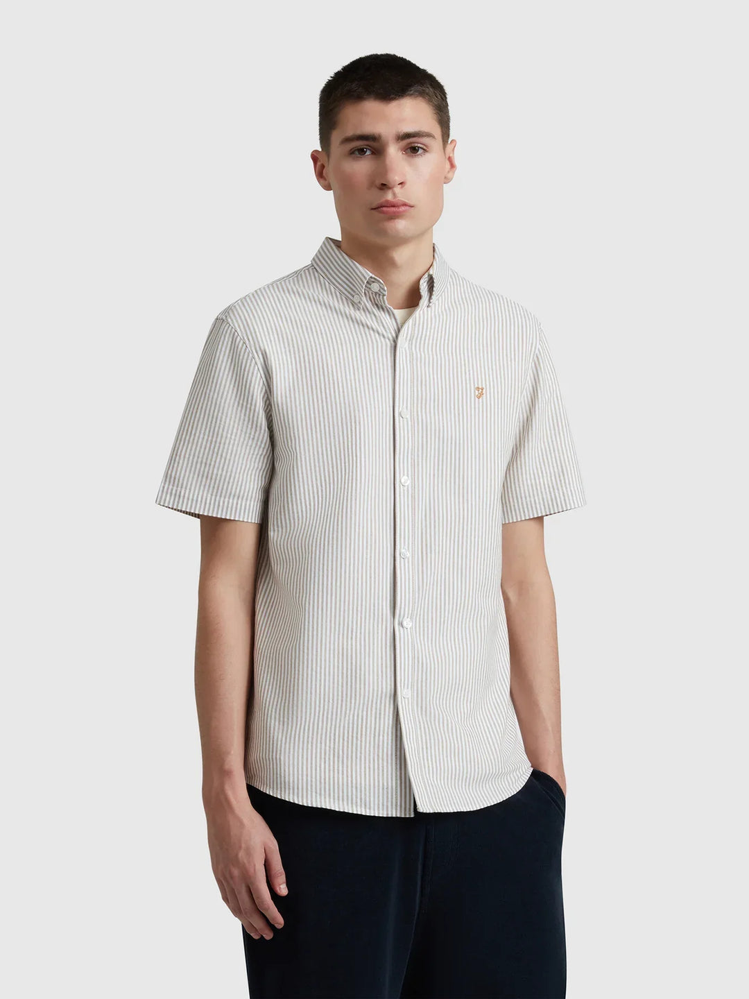 Farah Brewer Stripe Short Sleeve Shirt Stained Oak image 0