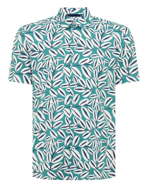 Remus Uomo Green Slim Short Sleeve Casual Shirt image 0