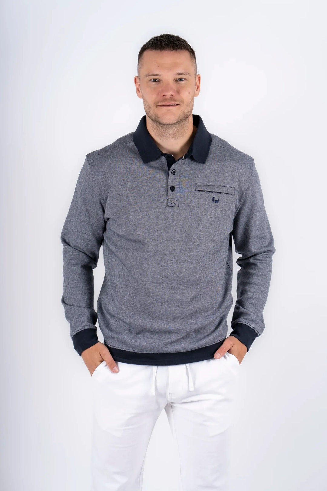 Pre End Rai Long Sleeve Sweat Polo Top Dark Navy image 0