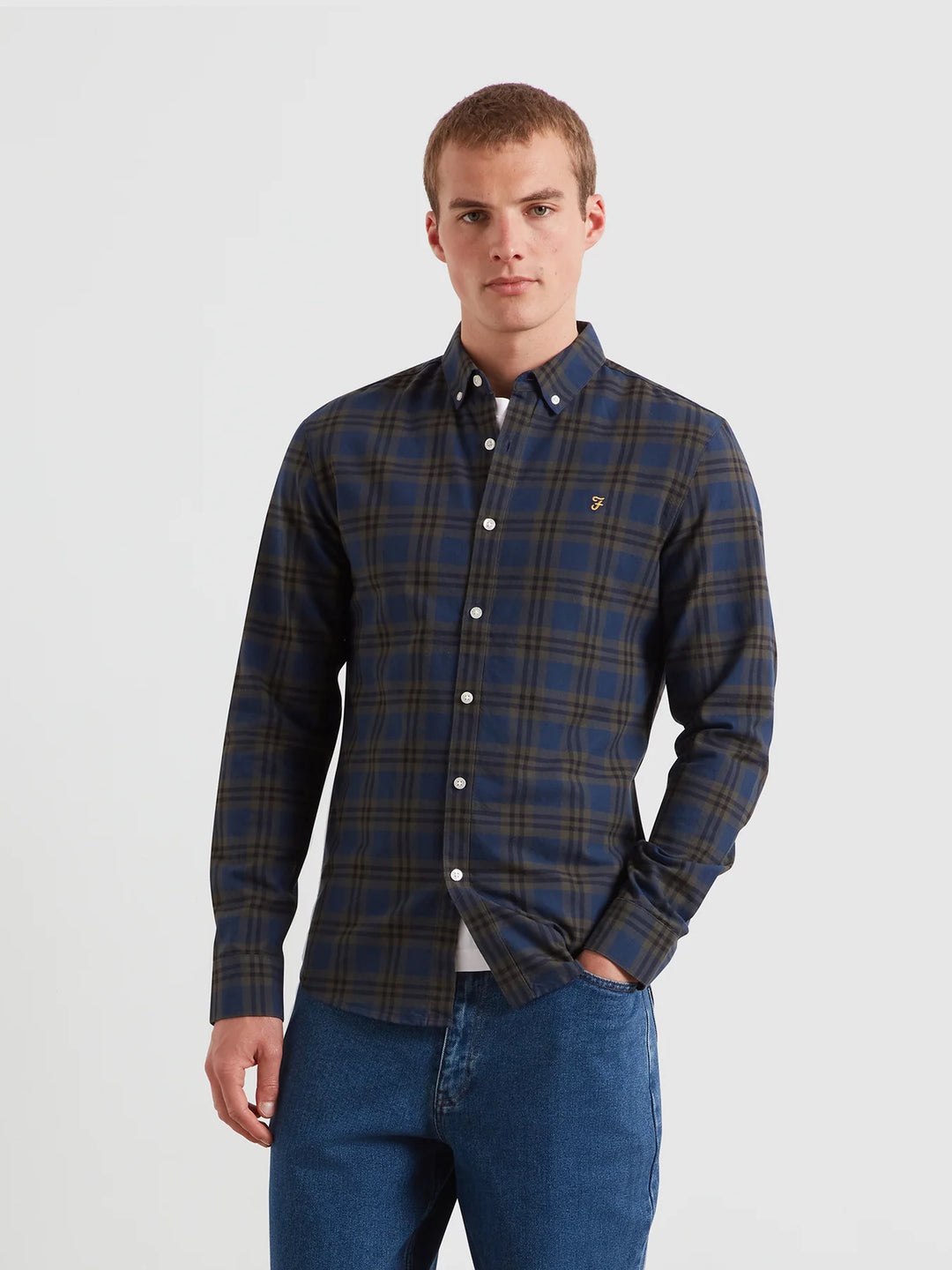 Farah Brewer Check Oxford Shirt Evergreen