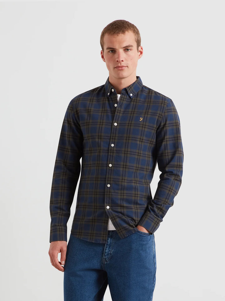 Farah Brewer Check Oxford Shirt Evergreen