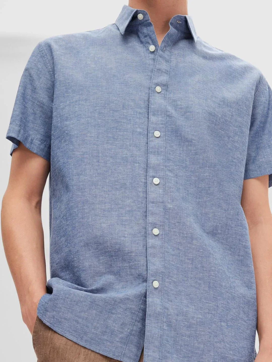 Selected Homme Linen Short Sleeve Shirt Blue image 2