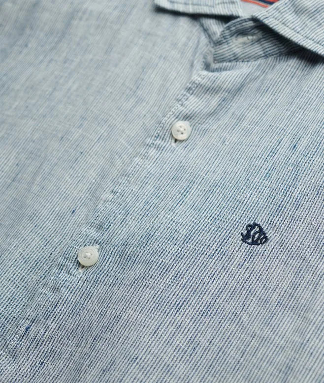Superdry Vacation Linen Short Sleeve Shirt Navy Ticking Linen image 2